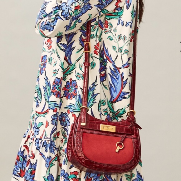 NWT Tory Burch Lee Radziwill Small Saddle Bag, Roma Red, $658 - Picture 4 of 7